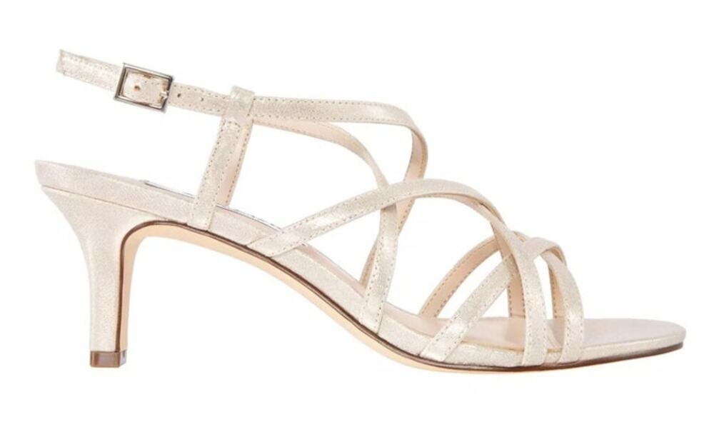 NINA Women's NEW Neptune Gold Strappy WIDE WIDTH Dress Heels Shoes |Size 9 W